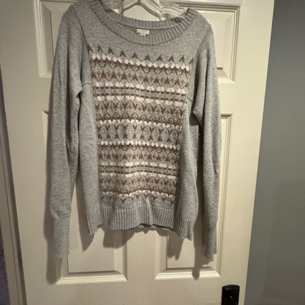 J. Crew Gray and Brown Patterned Women's Sweater
